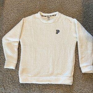 Victoria's Secret PINK Campus Sherpa Crew Pullover Cream Size Medium